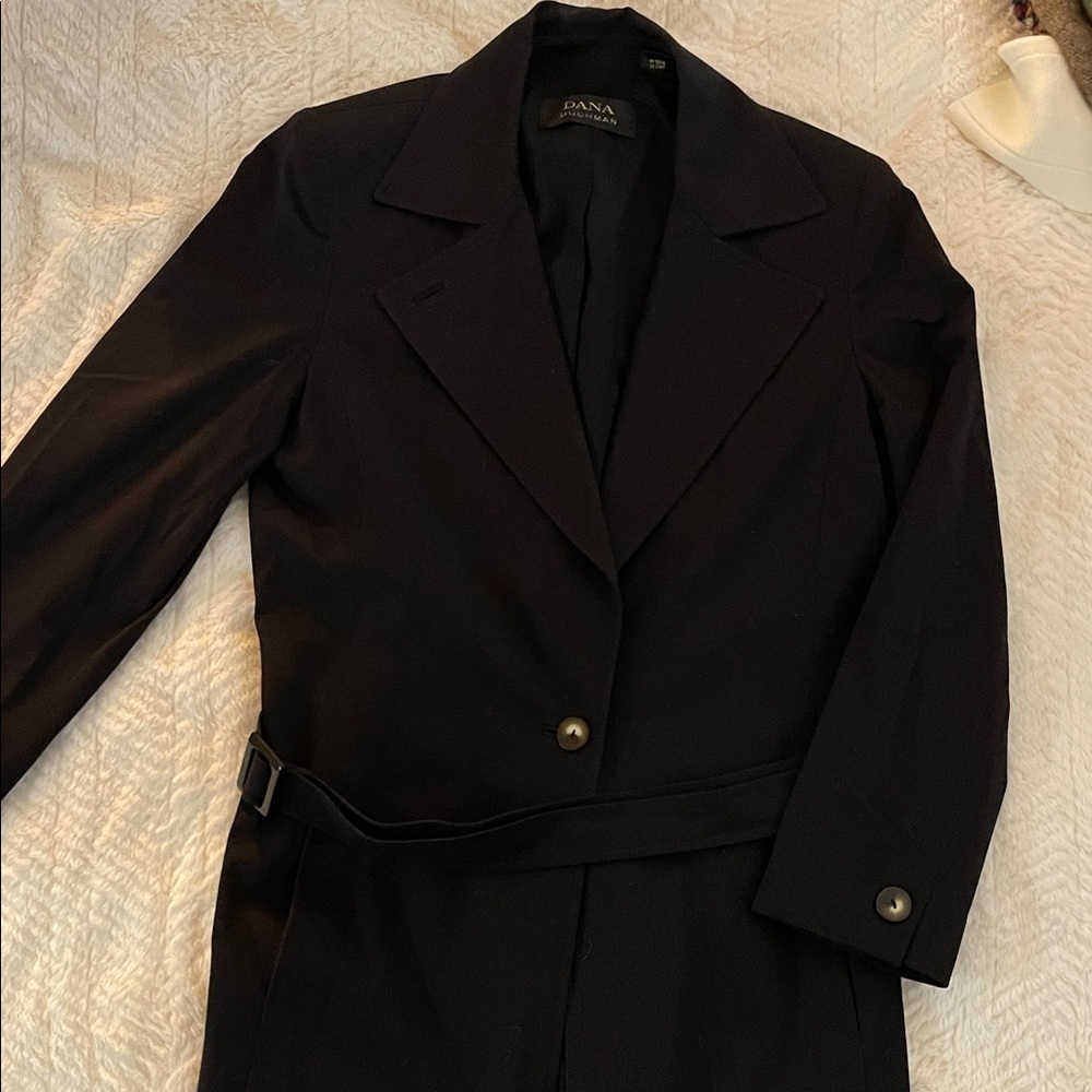 Dana Buchman Classic Black Single Button Trench Coat